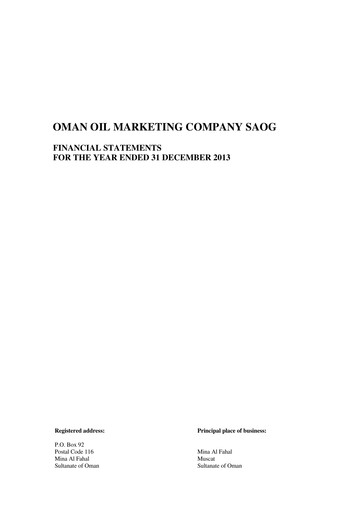 Vorschaubild Oman Oil Marketing Company (oomco) Finanzmitteilung 2013