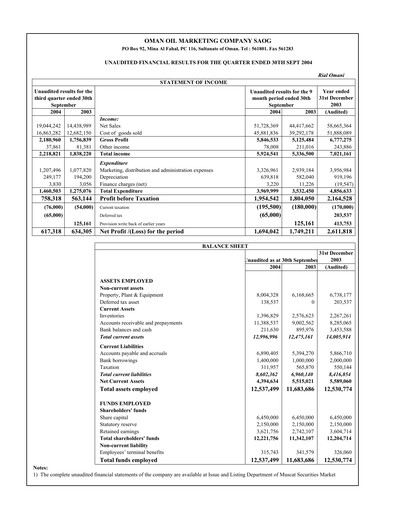 Thumbnail Oman Oil Marketing Company (oomco) Quarterly Report 2004-q3