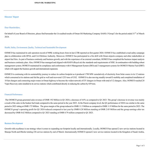 Thumbnail Oman Oil Marketing Company (oomco) Quarterly Report 2024-q1