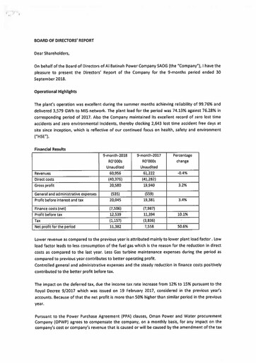 Vorschaubild Al Batinah Power Finanzmitteilung 2018-9m