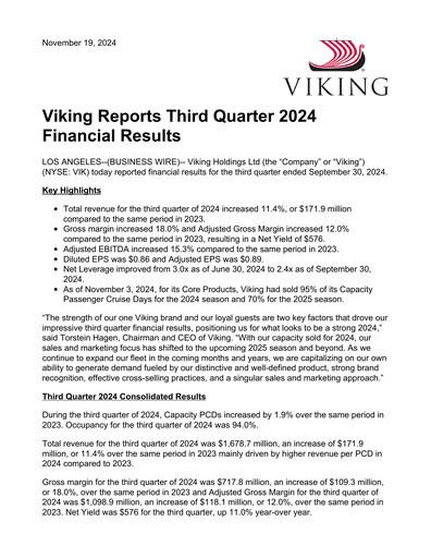 Thumbnail Viking Holdings Quarterly Report 2024-q3