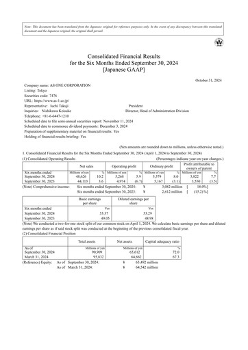 Miniature AS ONE Corporation Rapport semestriel fy2025