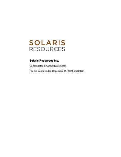 Thumbnail Solaris Resources Financial Statement 2023