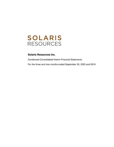 Thumbnail Solaris Resources Quarterly Report 2020-q3