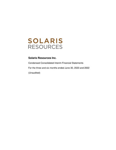 Thumbnail Solaris Resources Quarterly Report 2023-q2
