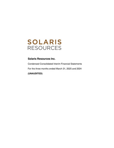 Thumbnail Solaris Resources Quarterly Report 2025-q1