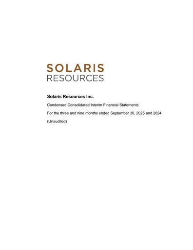 Thumbnail Solaris Resources Quarterly Report 2025-q3