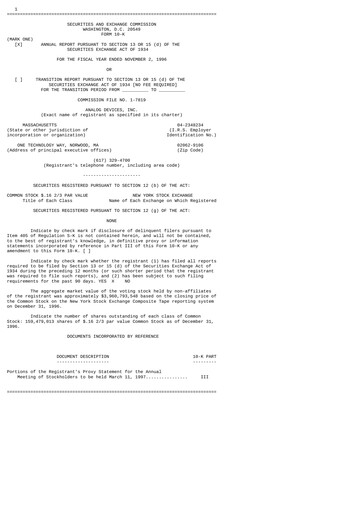 Thumbnail Analog Devices Annual Report 1996