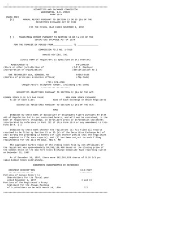 Thumbnail Analog Devices Annual Report 1997