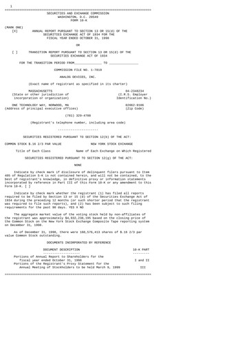 Thumbnail Analog Devices Annual Report 1998