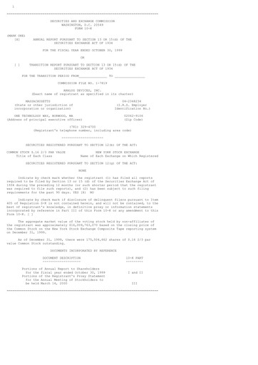 Thumbnail Analog Devices Annual Report 1999