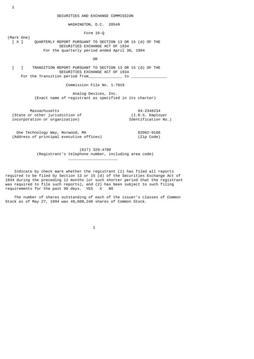 Thumbnail Analog Devices Quarterly Report 1994-q2