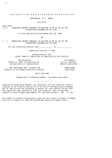 Thumbnail Analog Devices Quarterly Report 1994-q3