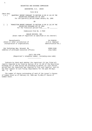 Thumbnail Analog Devices Quarterly Report 1995-q1