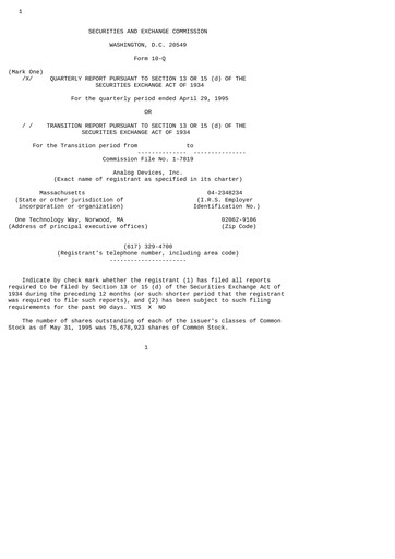 Thumbnail Analog Devices Quarterly Report 1995-q2