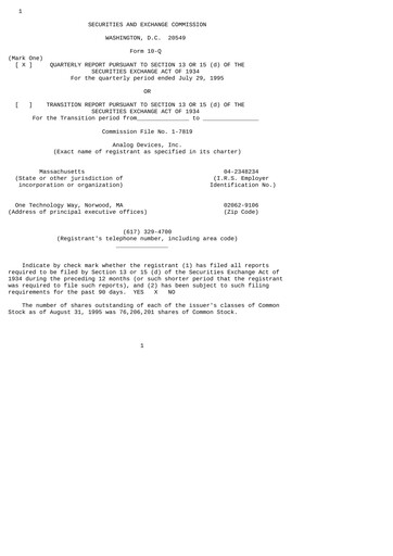 Thumbnail Analog Devices Quarterly Report 1995-q3