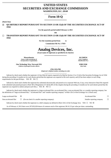 Thumbnail Analog Devices Quarterly Report 2012-q1