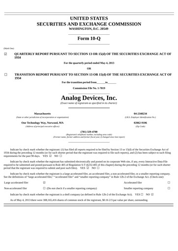 Thumbnail Analog Devices Quarterly Report 2013-q2