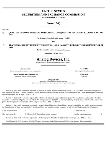 Thumbnail Analog Devices Quarterly Report 2017-q1