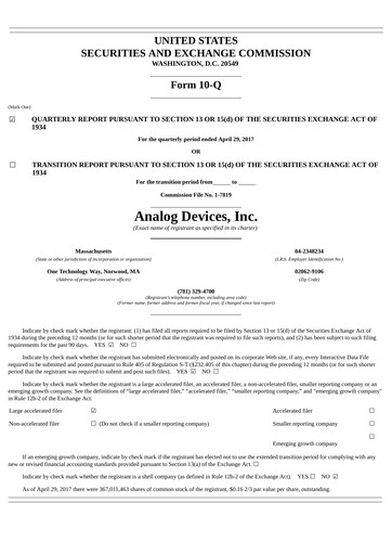 Thumbnail Analog Devices Quarterly Report 2017-q2