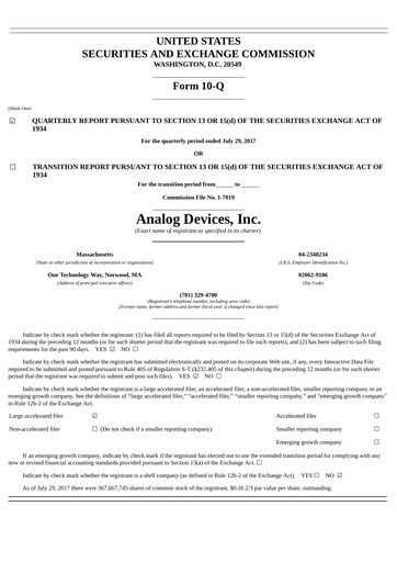 Thumbnail Analog Devices Quarterly Report 2017-q3