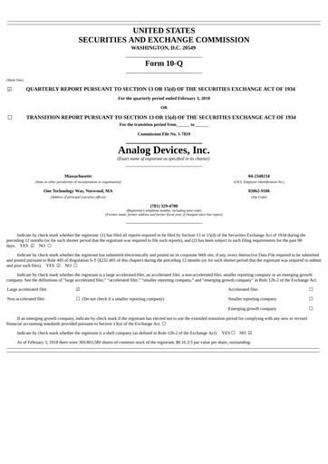Thumbnail Analog Devices Quarterly Report 2018-q1