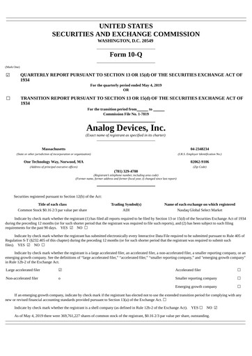 Thumbnail Analog Devices Quarterly Report 2019-q2