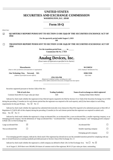 Thumbnail Analog Devices Quarterly Report 2019-q3
