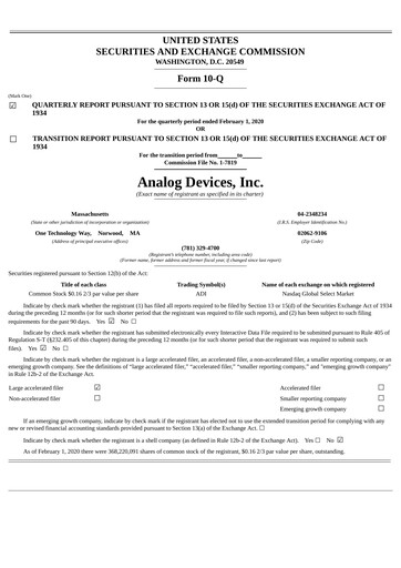 Thumbnail Analog Devices Quarterly Report 2020-q1