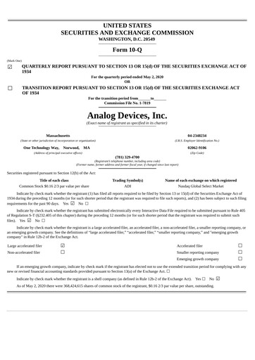 Thumbnail Analog Devices Quarterly Report 2020-q2
