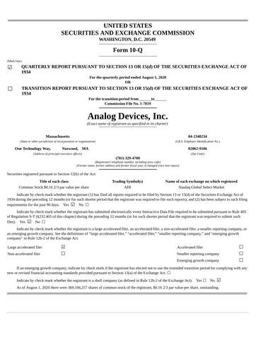 Thumbnail Analog Devices Quarterly Report 2020-q3