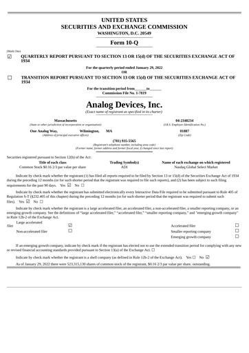 Thumbnail Analog Devices Quarterly Report 2022-q1