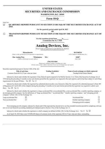 Thumbnail Analog Devices Quarterly Report 2022-q2
