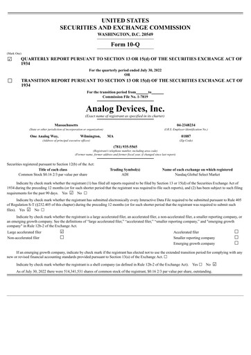 Thumbnail Analog Devices Quarterly Report 2022-q3