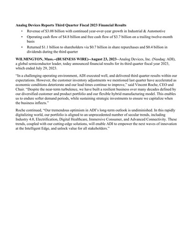 Thumbnail Analog Devices Quarterly Report 2023-q3