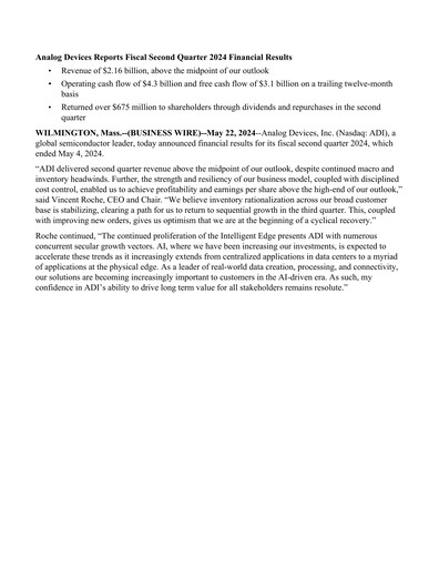 Thumbnail Analog Devices Quarterly Report 2024-q2