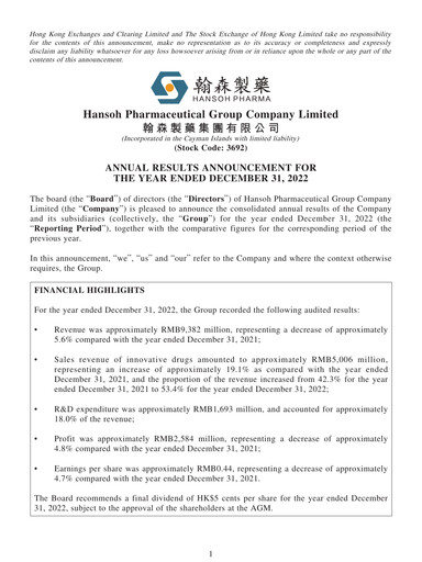 Thumbnail Hansoh Pharma
 Financial Report 2022