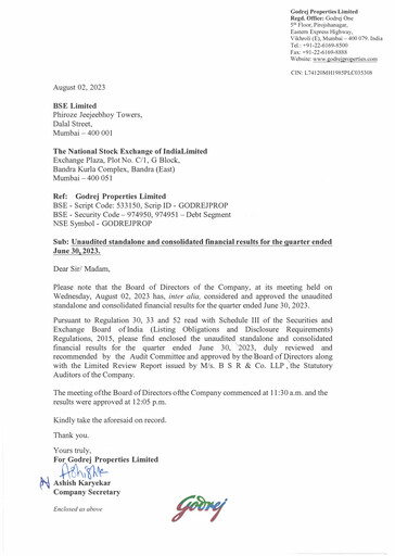 Thumbnail Godrej Properties Quarterly Report 2023-q1