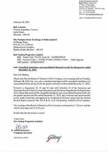 Thumbnail Godrej Properties Quarterly Report 2023-q3