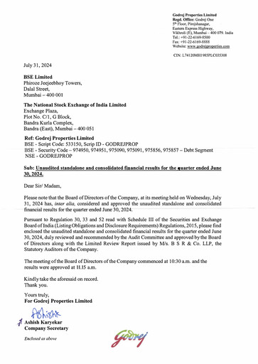 Thumbnail Godrej Properties Quarterly Report 2024-q1