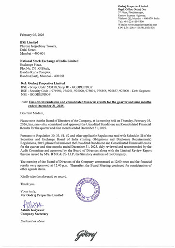 Thumbnail Godrej Properties Quarterly Report 2025-q3