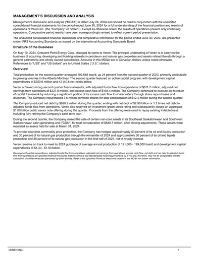 Thumbnail Veren Quarterly Report 2024-q2