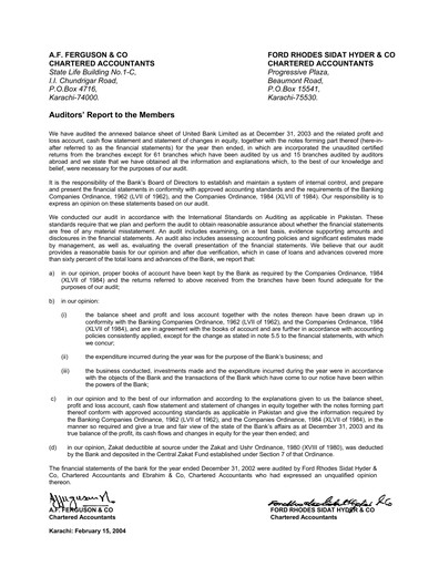 Miniature United Bank (Pakistan) Bilan financier 2003