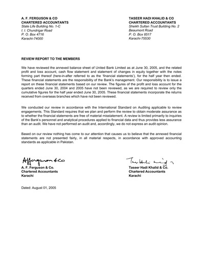 Miniature United Bank (Pakistan) Bilan financier 2005-h1