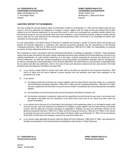 Miniature United Bank (Pakistan) Bilan financier 2007