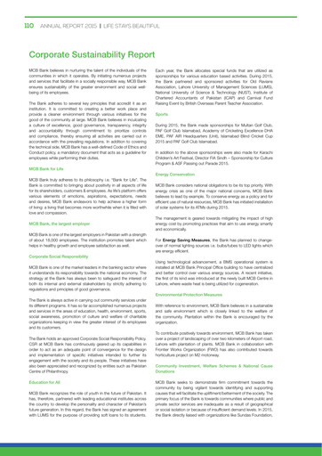 Thumbnail MCB Bank Pakistan Sustainability Report 2015