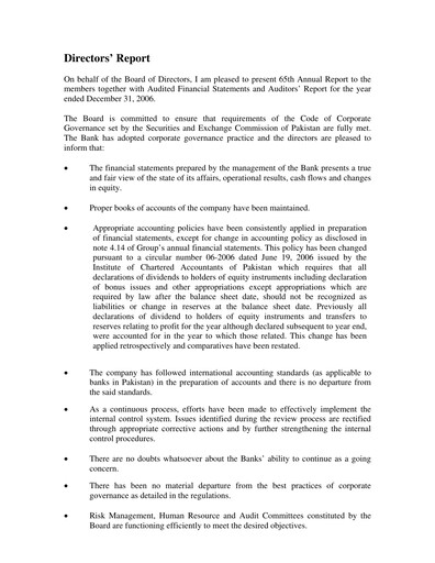 Vorschaubild Habib Bank Finanzmitteilung 2006