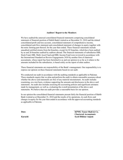 Vorschaubild Habib Bank Finanzmitteilung 2010