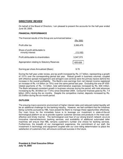 Miniature Habib Bank Rapport semestriel 2005-h1