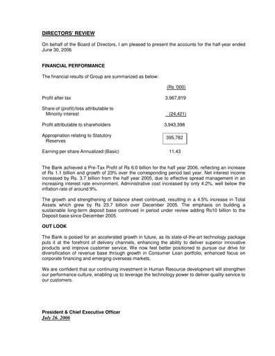 Miniature Habib Bank Rapport semestriel 2006-h1